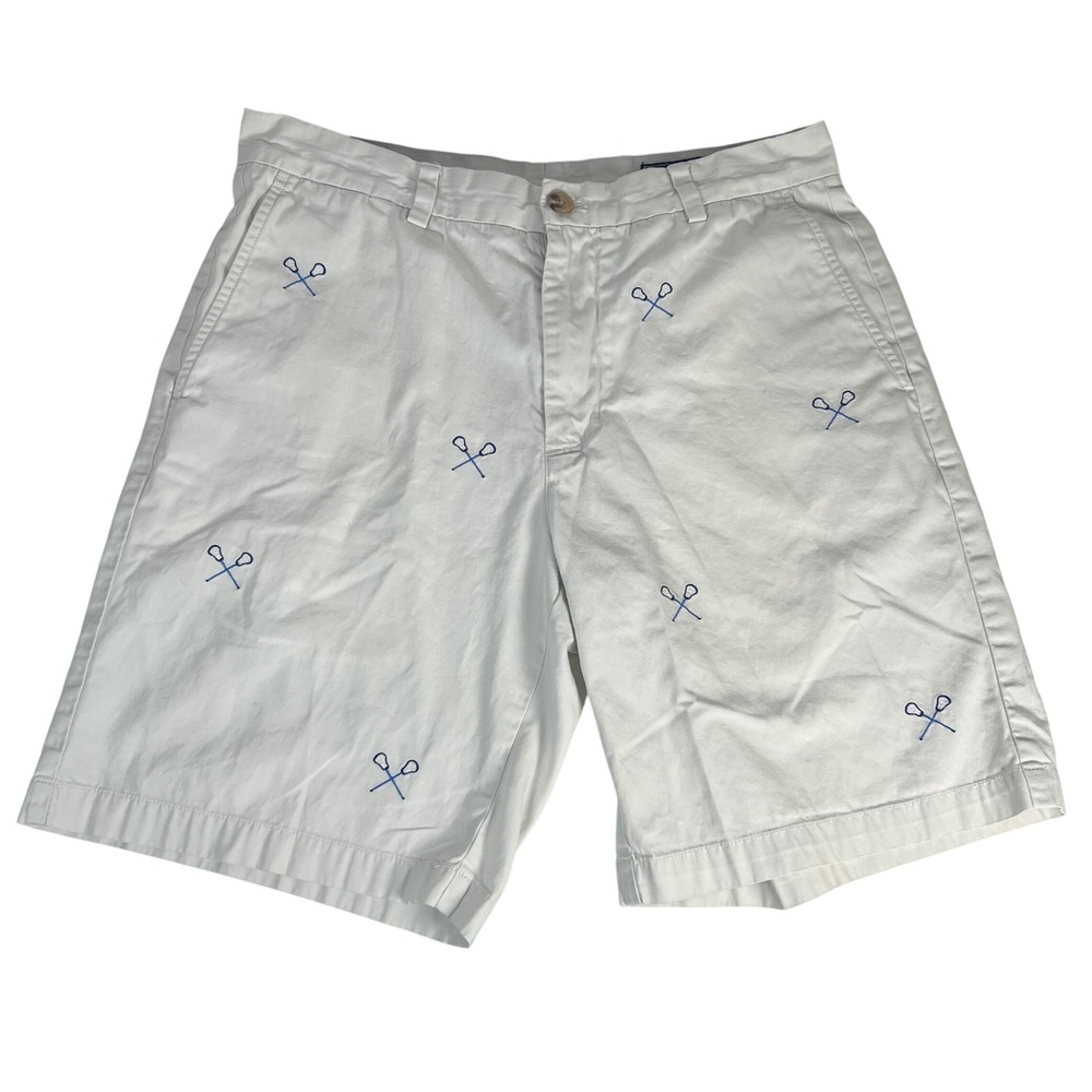 Vineyard Vines Breaker Shorts Mens 32 White Embroidered Lacrosse Sticks Cotton
